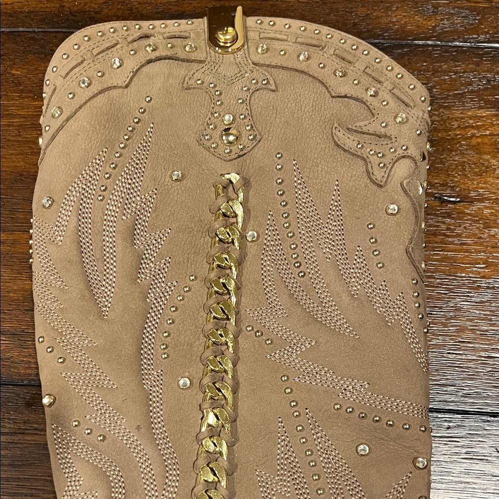Tan Suede - leather  Embellished Women's Boots from Brazil size 9 - Picture 3 of 13